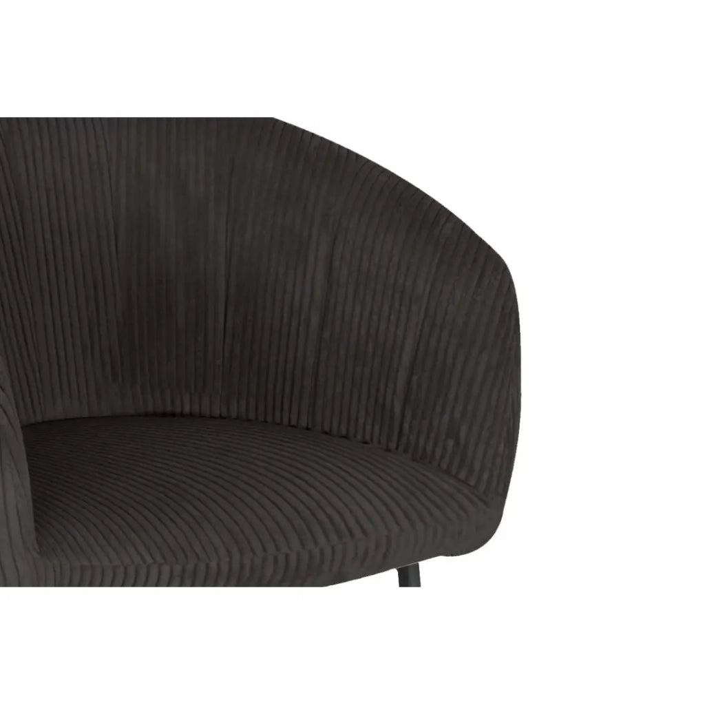 Sedia da pranzo SEVILLE – Velluto a coste grigio – Braccioli – Piedi in metallo nero – Stile design / industriale