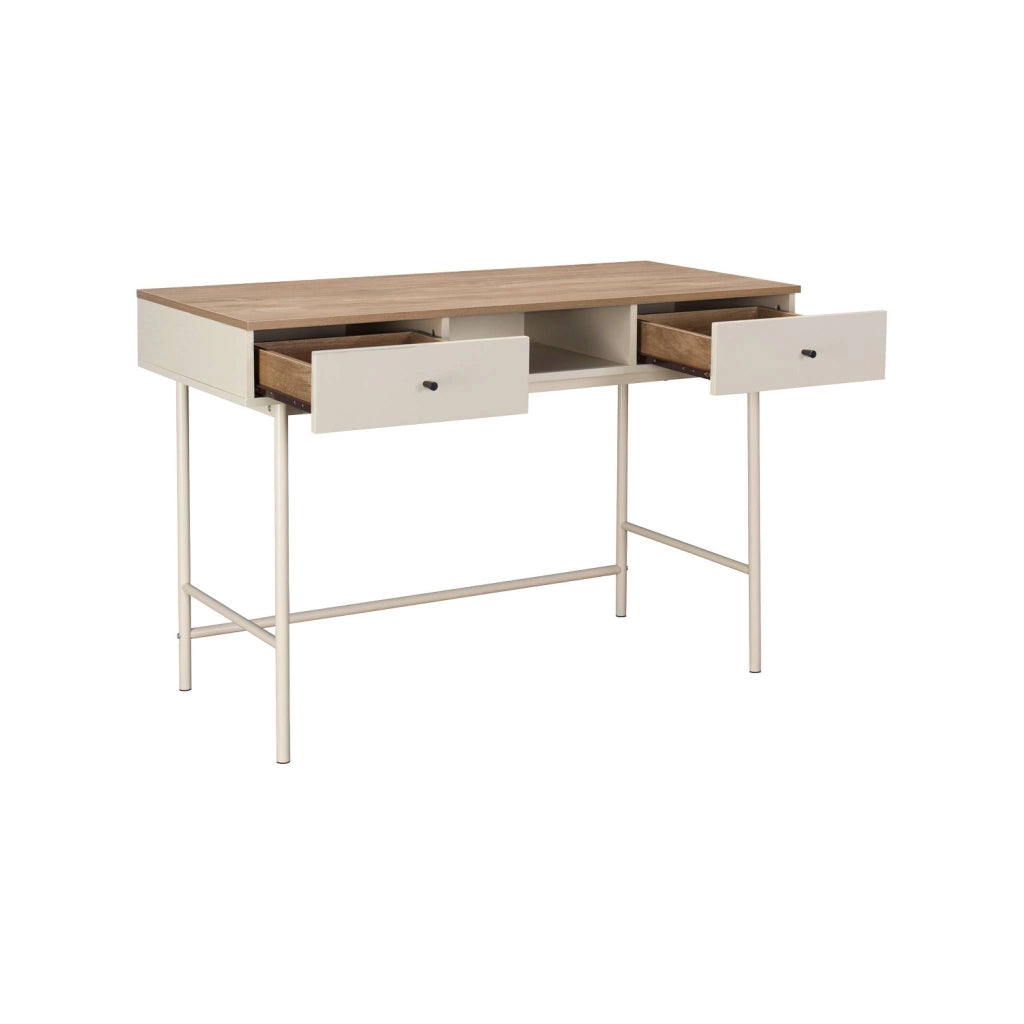 Scrivania decorativa in legno e ferro con 2 cassetti e 1 scomparto,
