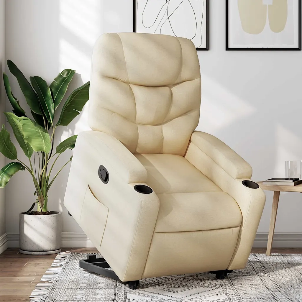 Poltrona | Sedia Relax Alzapersona Reclinabile Crema in Tessuto