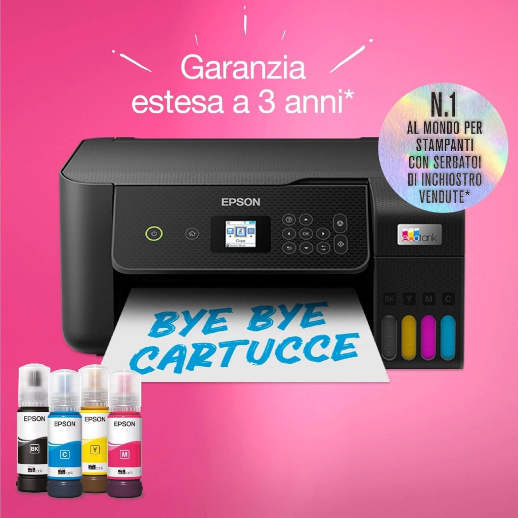 Epson EcoTank ET-2820 stampante Multifunzione A4 (stampa, copia, scansione) USB, Wi-Fi, Wi-Fi Direct, display LCD 3,7 cm, serbatoi flaconi alta capacità, Smart Panel, fronte/retro, Nero