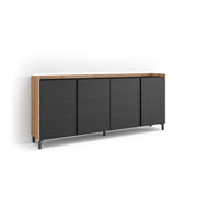 Credenza, Mobile, Cucina, 207x91x35 cm, 4 Porte, Design industriale, LED, Nero e rovere
