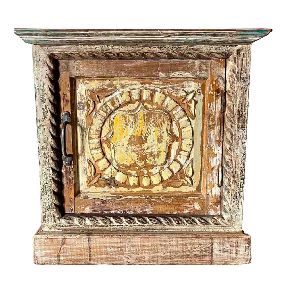 Comodino in legno con finitura artigianale marrone, 54x29x57h cm