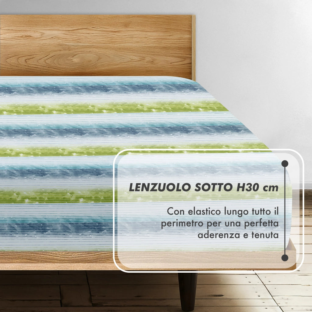 Completo Letto Matrimoniale No Stiro Set Lenzuola In Morbida Microfibra Anallergica Lenzuolo Sotto Con Angoli Elastici Fino 30 Cm, Lenzuolo Teso Sopra 2 Federe Prodotto Italiano  Funline
