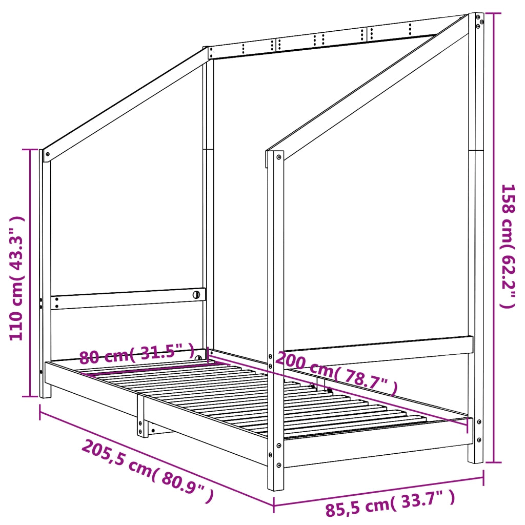Giroletto per Bambini-Struttura Letto Bambini 80x200 cm in Legno Massello di Pino 471079