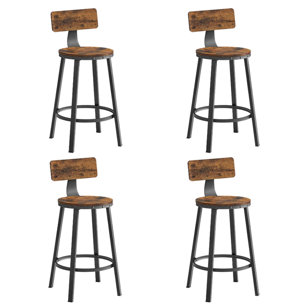 Set di 4 sgabelli da bar/sgabelli alti con schienale sedute da cucina struttura in acciaio montaggio facile seduta alta 625 cm stile industriale marrone 12_0006193