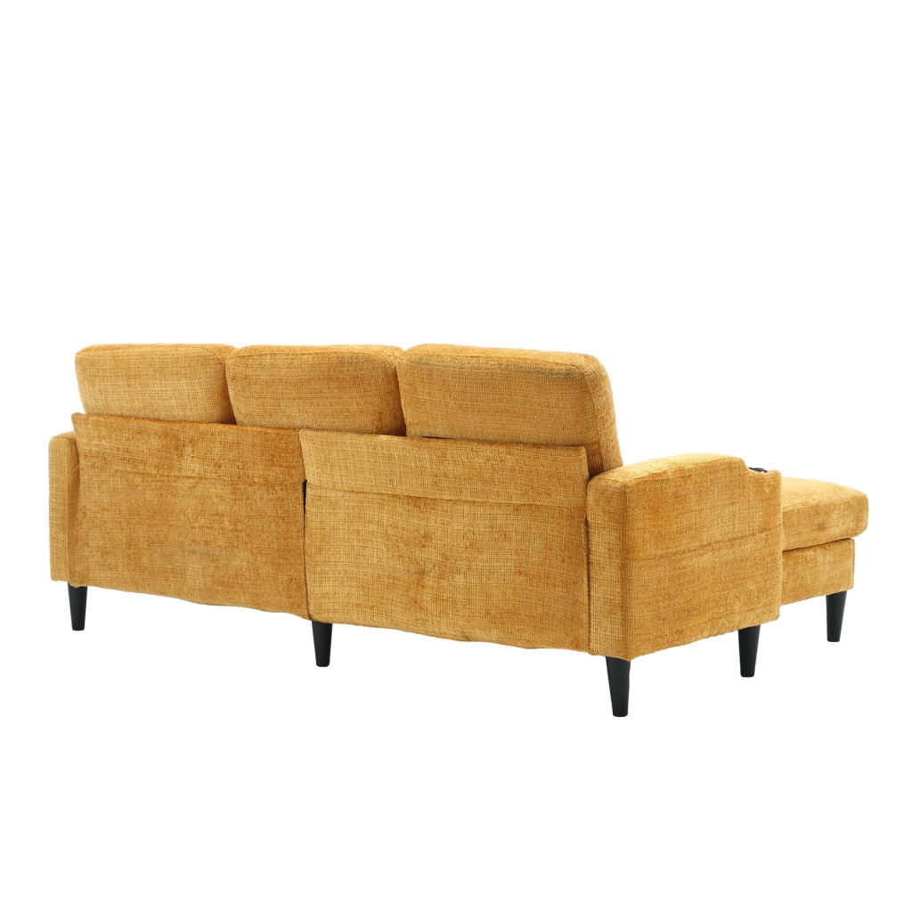 Sofa elegante con pouf e ripostiglio - Zephmum- 4 posti, braccioli, porta-bevande, tasche laterali, rivestimento in velluto