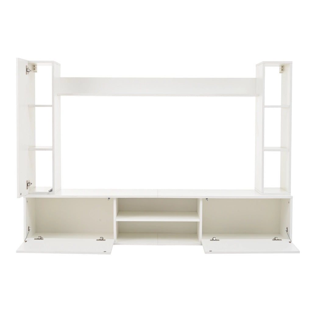 Set parete TV con ampio spazio contenitivo in truciolare bianco