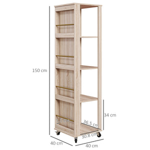 Libreria 4 Ripiani 40x40x150 cm con Rotelle in Legno Quercia