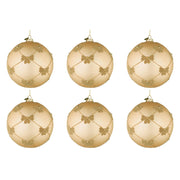 Palline di Natale in Vetro Champagne con Fiocchi Oro Flock Diametro: 80 mm