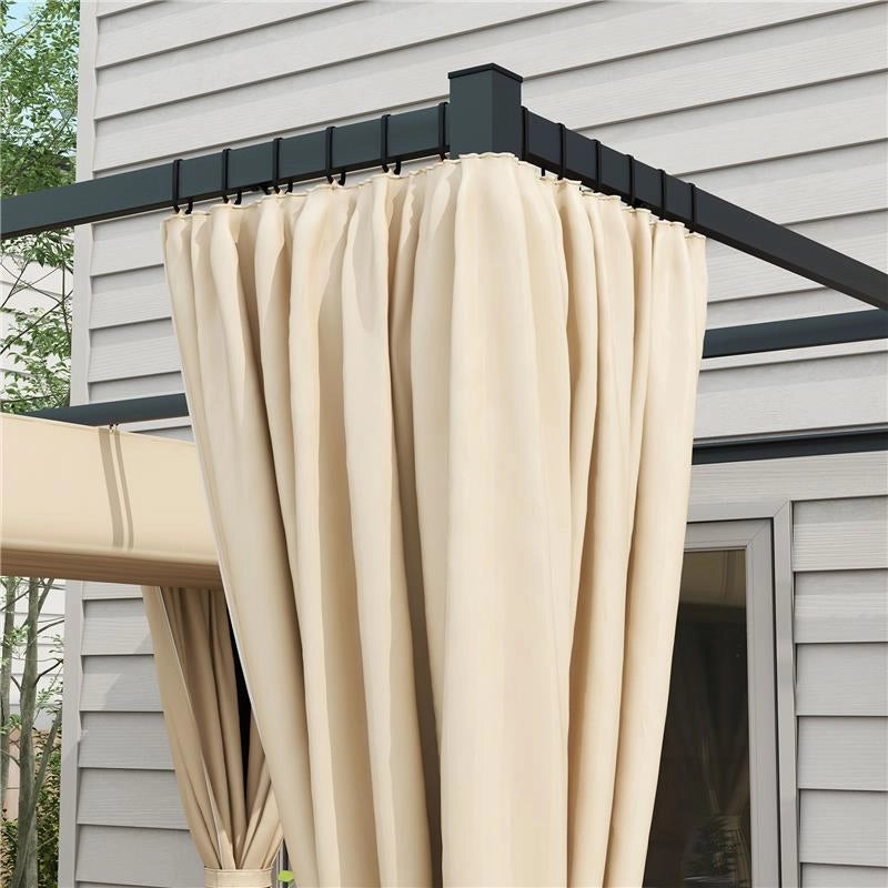 PERGOLA DA GIARDINO CON TETTO RETRATTILE E TENDE, IN METALLO E POLIESTERE, 300X300X227 CM, BEIGE