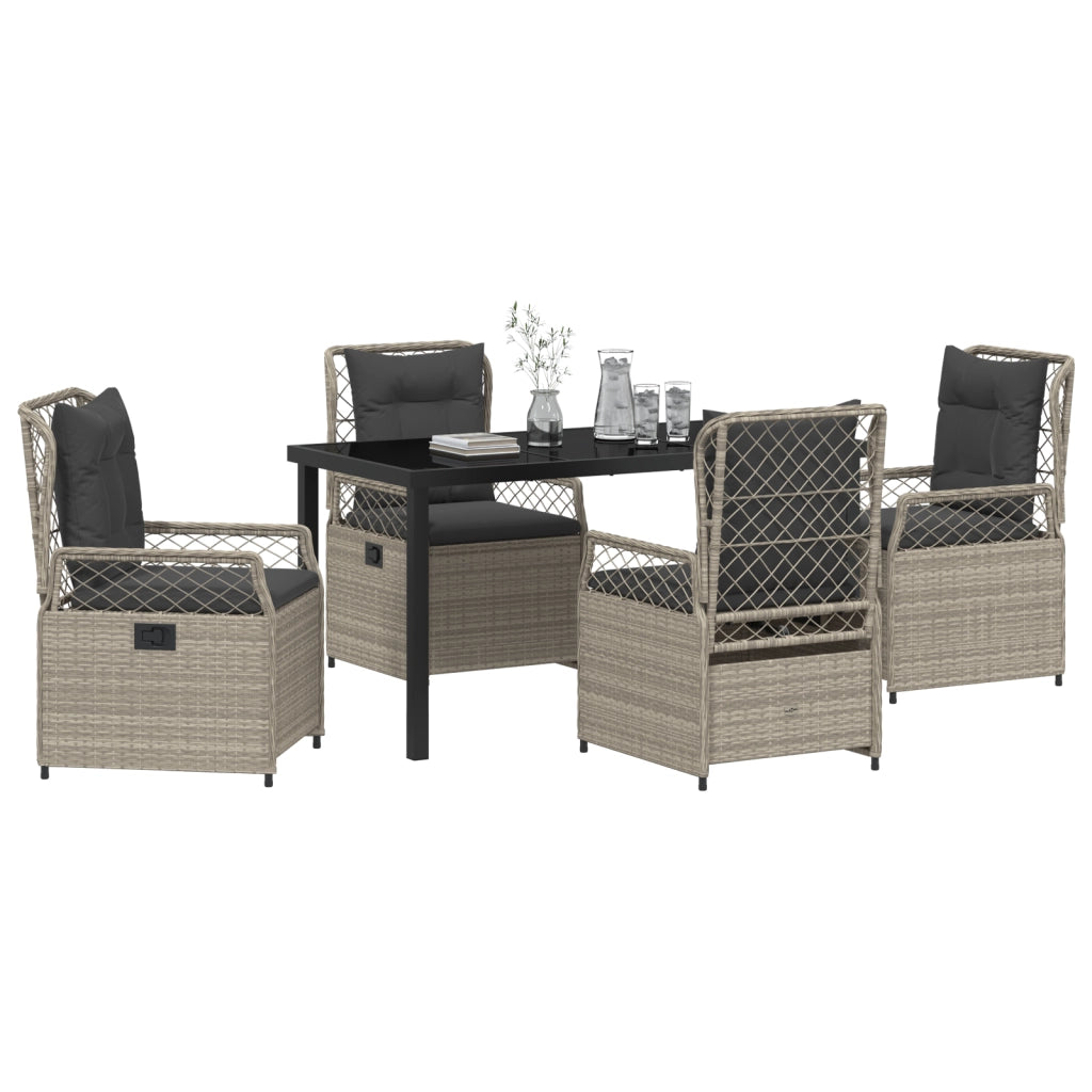 Set da Pranzo da Giardino da 5 Pezzi Grigio Chiaro in Rattan Polimerico