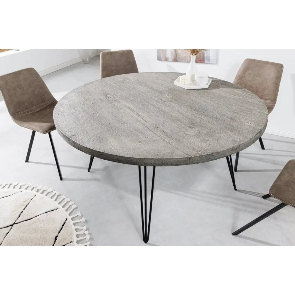 Tavolo da pranzo SILVA - Legno di mango grigio e metallo nero - 120 cm - Forma rotonda - Stile contemporaneo