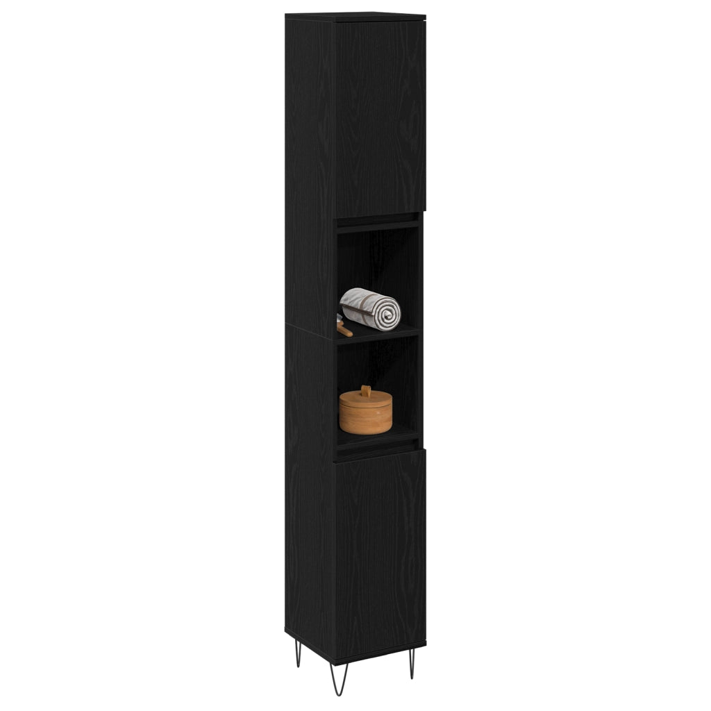 Mobile da Bagno  Nero Rovere 30x30x190 cm Legno ingegnerizzato