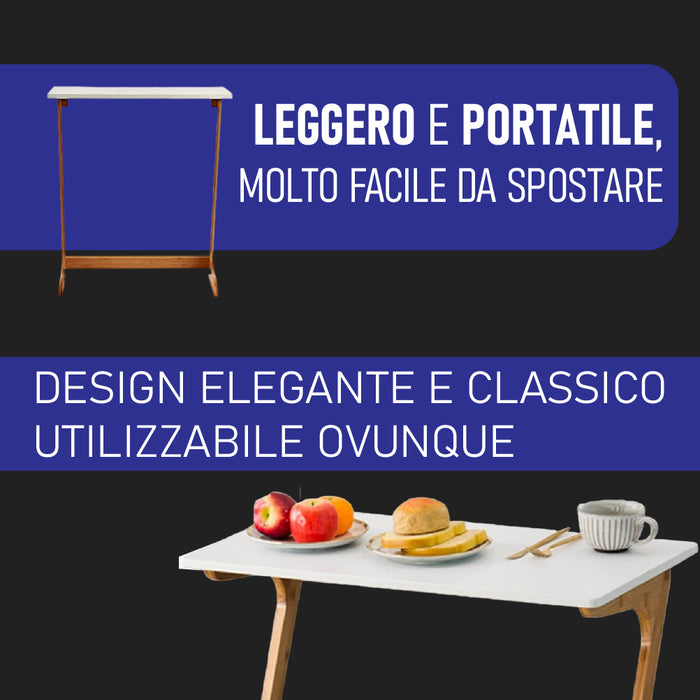 Tavolino Appoggio Porta PC in Bambù per Laptop Portatile Ideale Vicino al Divano