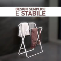 Portasciugamani da Bagno Doppio in Metallo 2 Aste Bianco Pieghevole Casa Hotel