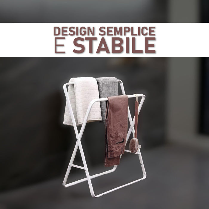 Portasciugamani da Bagno Doppio in Metallo 2 Aste Bianco Pieghevole Casa Hotel