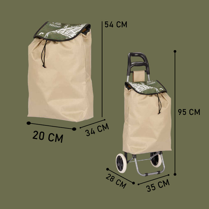 Carrello Porta Spesa Metallo Zincato Maniglia 2 Ruote Capacità borsa 33L