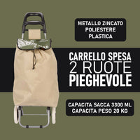 Carrello Porta Spesa Metallo Zincato Maniglia 2 Ruote Capacità borsa 33L