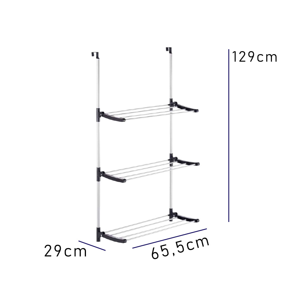 Stendino Pieghevole 3Piani in metallo Zincato e Plastica Stendino per Termosifone Dietro Porta Silver e Nero