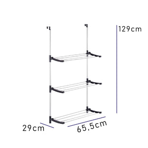 Stendino Pieghevole 3Piani in metallo Zincato e Plastica Stendino per Termosifone Dietro Porta Silver e Nero