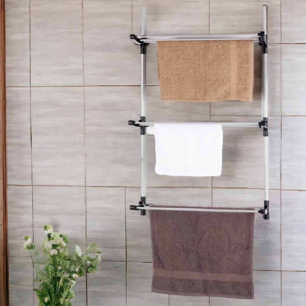 Stendino Pieghevole 3Piani in metallo Zincato e Plastica Stendino per Termosifone Dietro Porta Silver e Nero