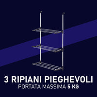 Stendino Pieghevole 3Piani in metallo Zincato e Plastica Stendino per Termosifone Dietro Porta Silver e Nero