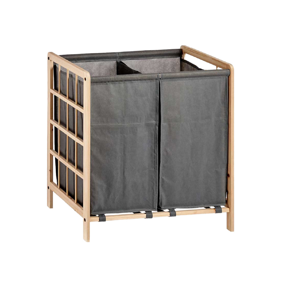 Cesto Porta Biancheria Doppio Legno Naturale e Stoffa Capacità 60lt Colore Grigio