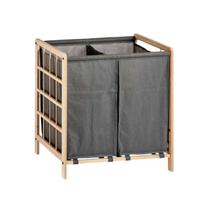 Cesto Porta Biancheria Doppio Legno Naturale e Stoffa Capacità 60lt Colore Grigio