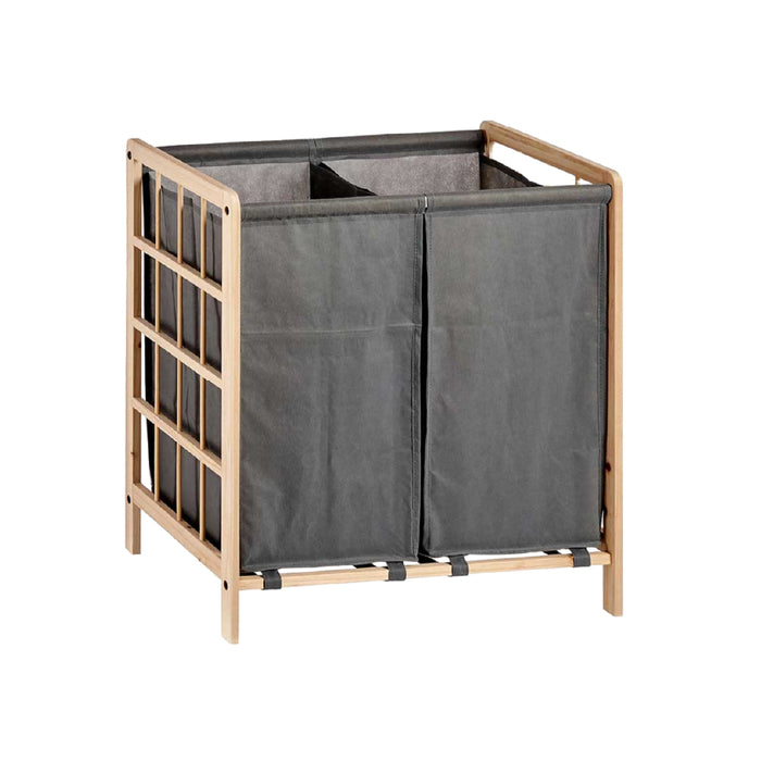Cesto Porta Biancheria Doppio Legno Naturale e Stoffa Capacità 60lt Colore Grigio