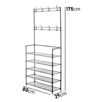 Scarpiera con Attaccapanni in Metallo 5 Piani Appendiabiti 8 Ganci Camera, Ufficio, Ingresso Nero