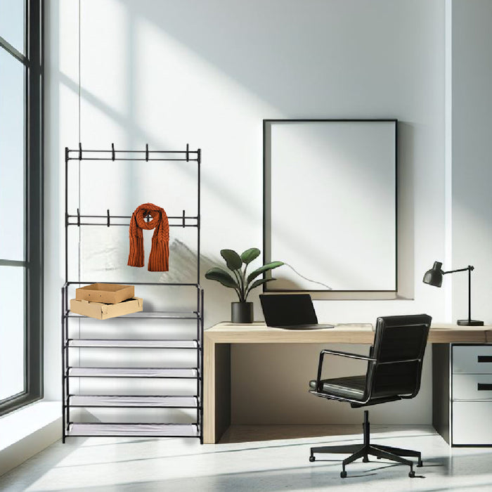 Scarpiera con Attaccapanni in Metallo 5 Piani Appendiabiti 8 Ganci Camera, Ufficio, Ingresso Nero