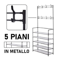 Scarpiera con Attaccapanni in Metallo 5 Piani Appendiabiti 8 Ganci Camera, Ufficio, Ingresso Nero