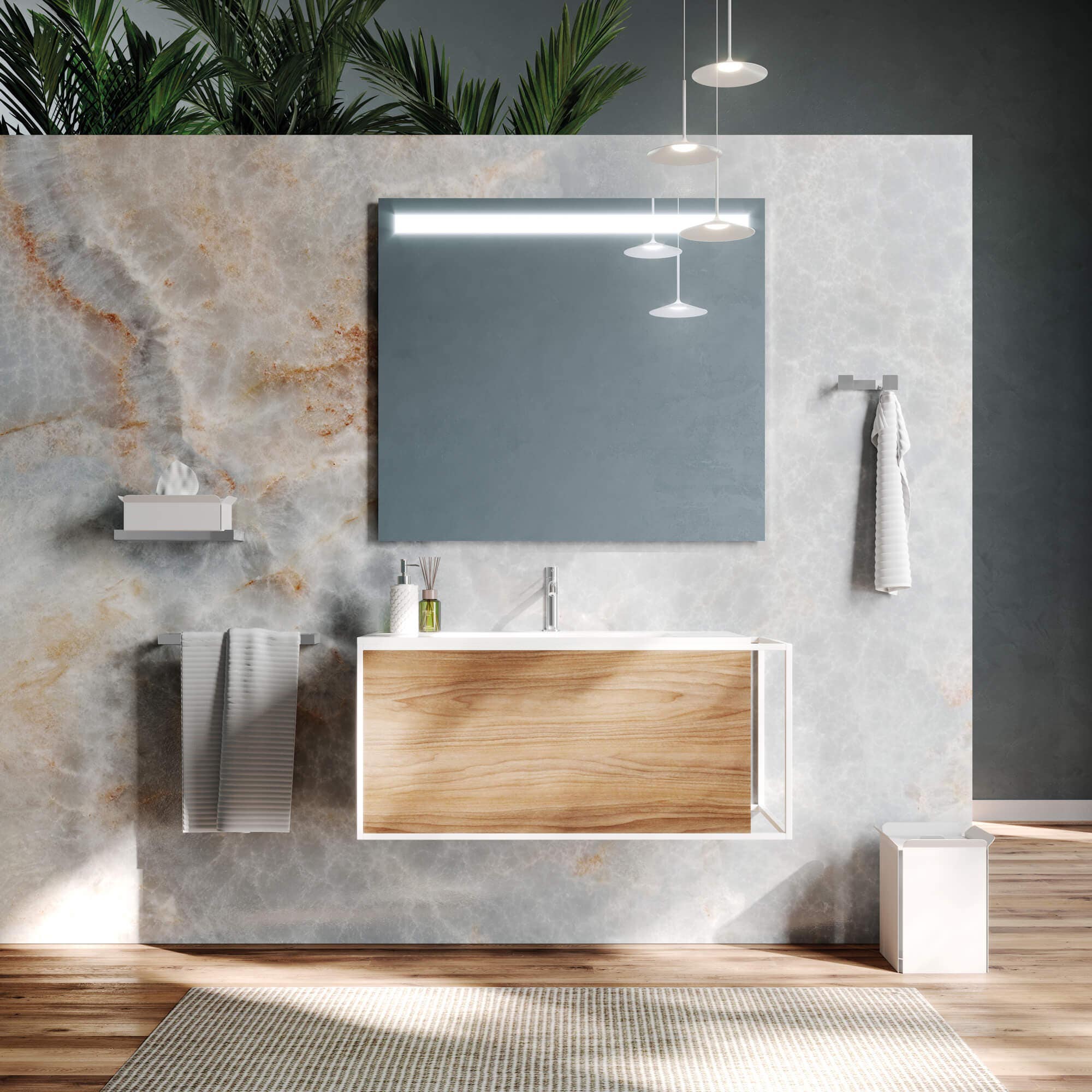 Lineabeta - Specchio LED Europa 100x80cm dimmerabile con cornice grigia