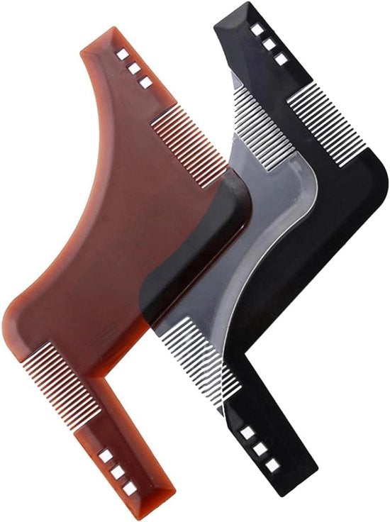 Kit di modellazione per barba Allecto Plus - Set di 2 stencil per barba - Colori: marrone e nero - Supporto per barba al collo