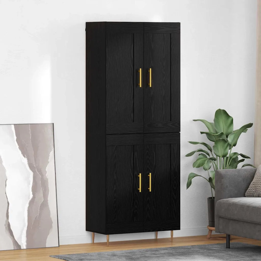 Credenza | Madia | Buffet da pranzo | Armadio da pranzo Rovere Nero 69,5 x 34 x 180 cm Legno multistrato