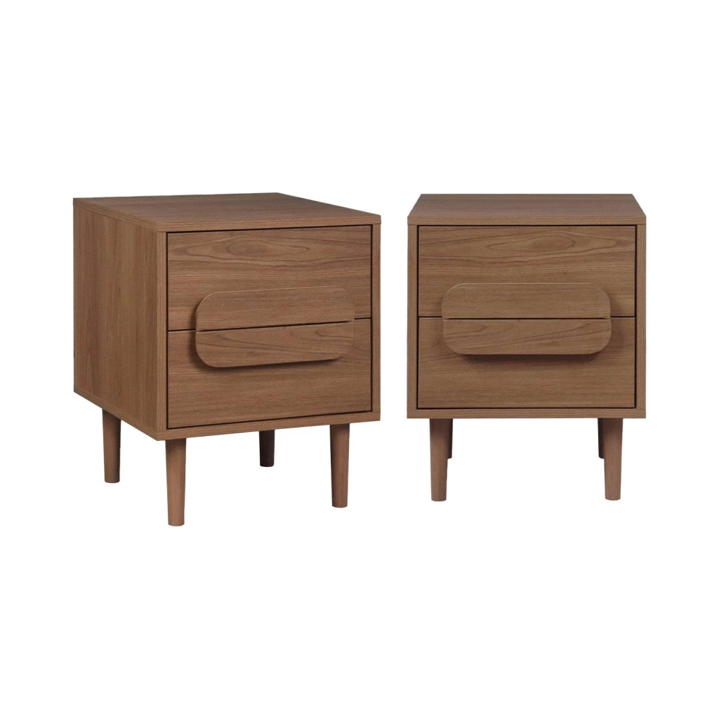 Set 2 comodini vintage effetto legno 2 cassetti, noce