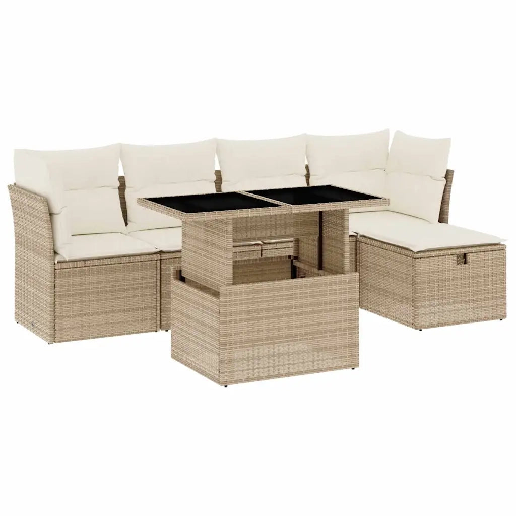 Set Divano da Giardino 6 pz con Cuscini Beige in Polyrattan