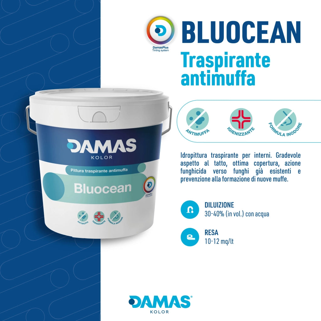 Damas kolor idropittura traspirante antimuffa bluocean interni *** formato 2.5 lt, confezione 1