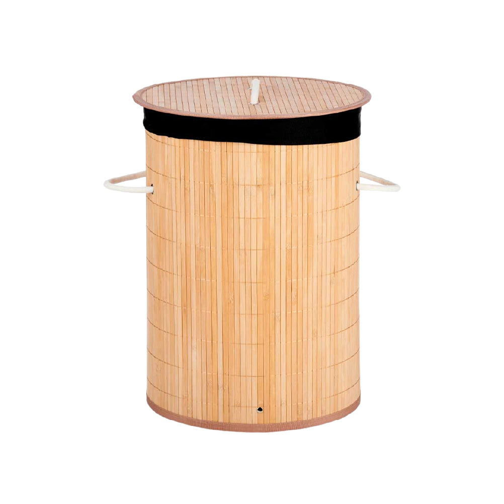 Cesta Porta Biancheria in Bambù con Coperchio e 2 Manici Capacità 48 L Colore Nero