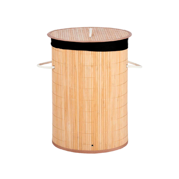Cesta Porta Biancheria in Bambù con Coperchio e 2 Manici Capacità 48 L Colore Nero