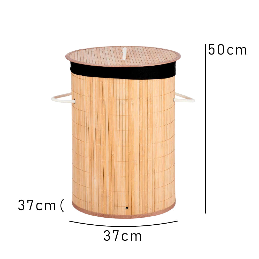 Cesta Porta Biancheria in Bambù con Coperchio e 2 Manici Capacità 48 L Colore Nero