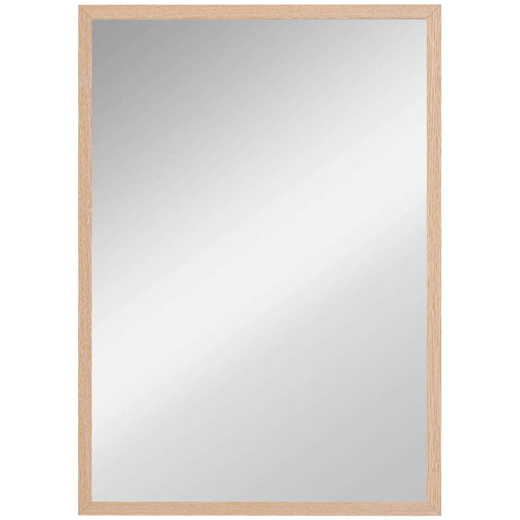 Specchio da parete rettangolare 50 x 70 cm con 4 ganci, cornice in MDF effetto legno naturale