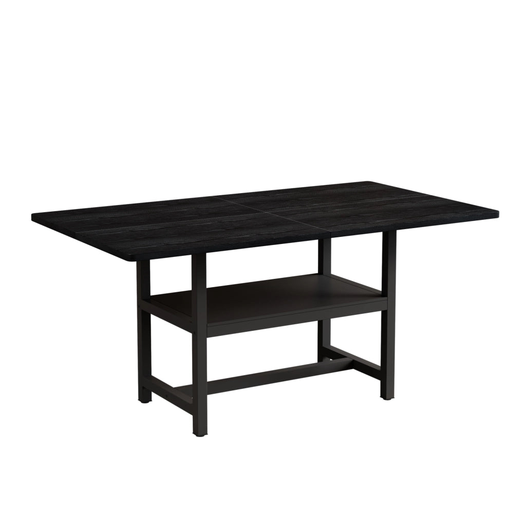 Tavolo da pranzo 160 cm nero MDF e metallo con ripiano integrato