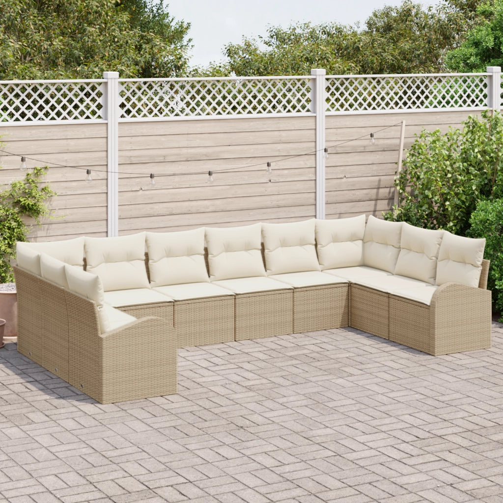Set di divani da giardino  10 pezzi con cuscini beige polirattan