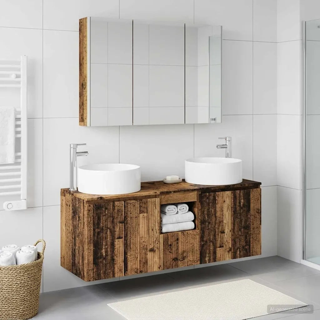 Set di Armadi da Bagno 4 pcs Legno antico 103,5 x 15,5 x 70 cm 3406589
