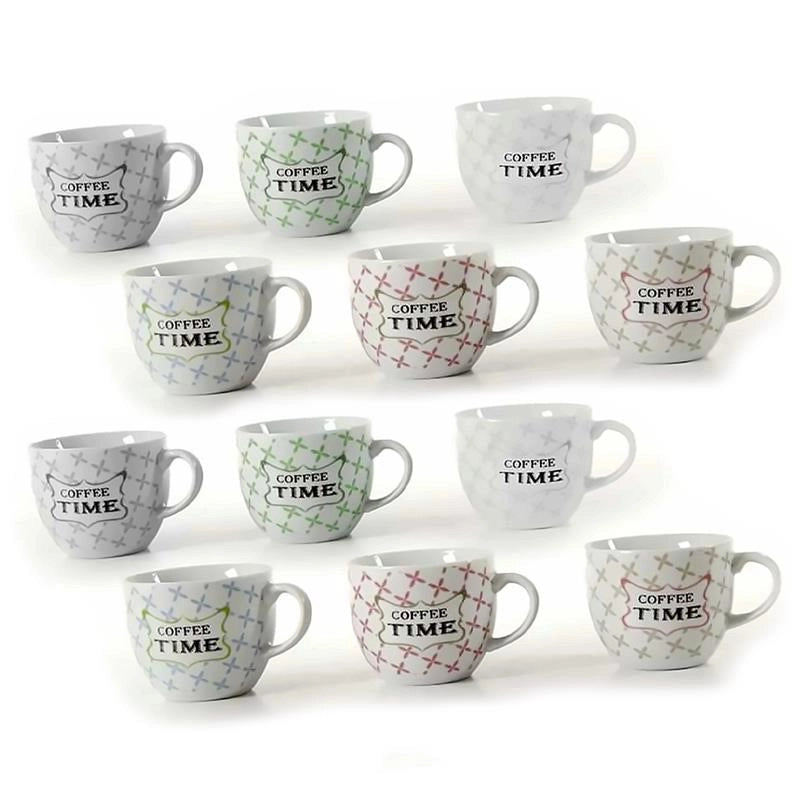 SET 12 TAZZINE CAFFE "COFEE TIME" 80CC PASTELLO ASSORTITO