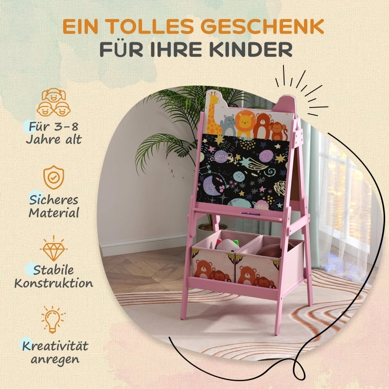 Cavalletto da disegno 2 in 1 per bambini con lavagna bianca, lavagna nera e scatole portaoggetti, per bambini dai 3 agli 8 anni, rosa