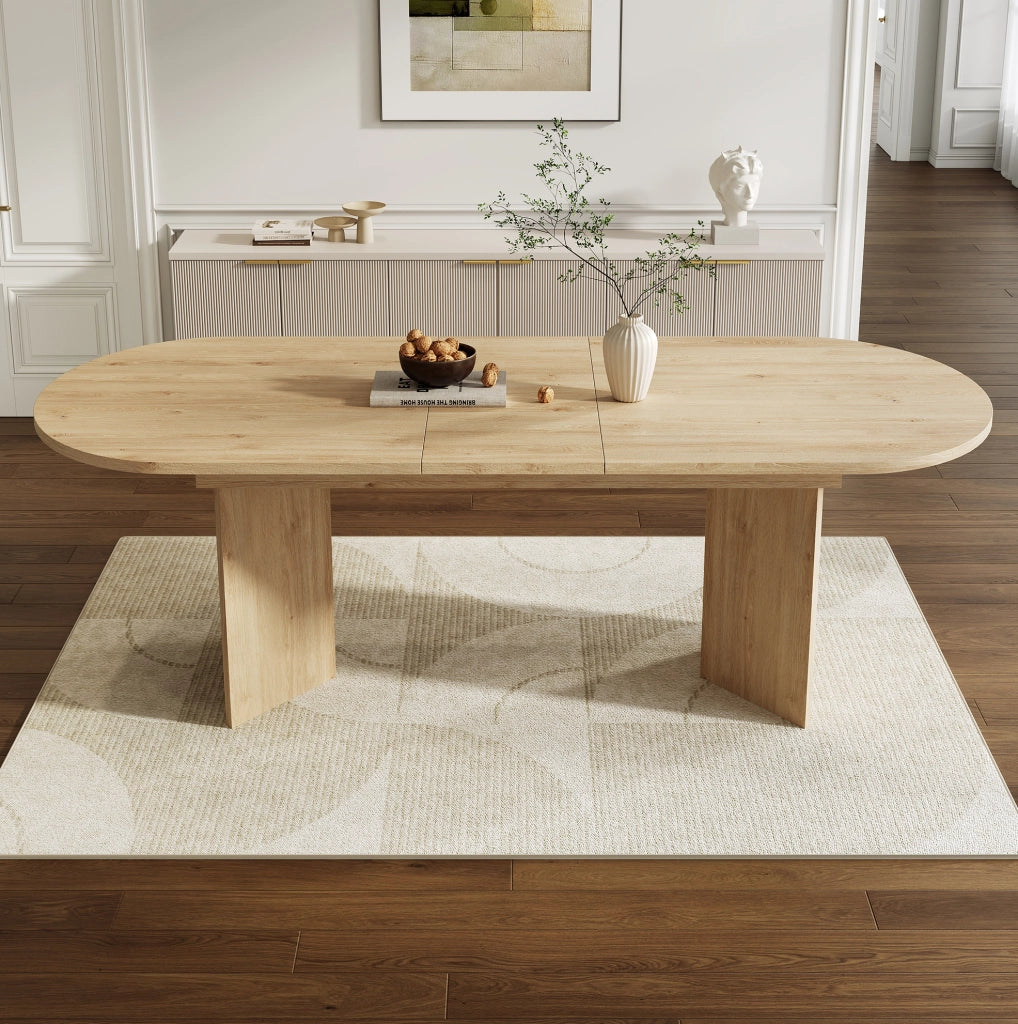 Tavolo da pranzo allungabile in MDF colore rovere; piano spesso 18 mm; 4-8 posti