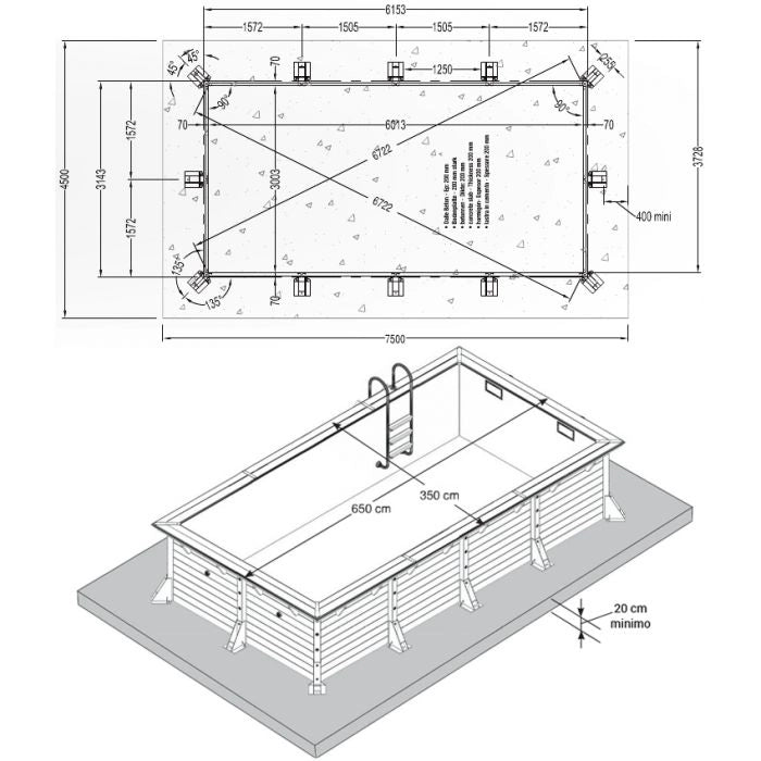Piscina In Legno Rettangolare Northwood 650 - 6,50 X 3,50 H1,40 M - Liner Beige