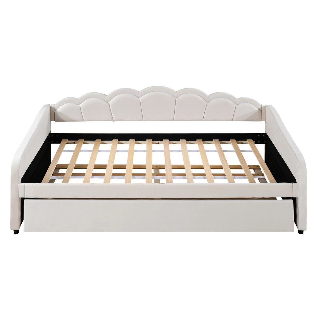 Divano letto 90x200 cm con letto estraibile e luci LED; velluto; beige (Senza materasso)